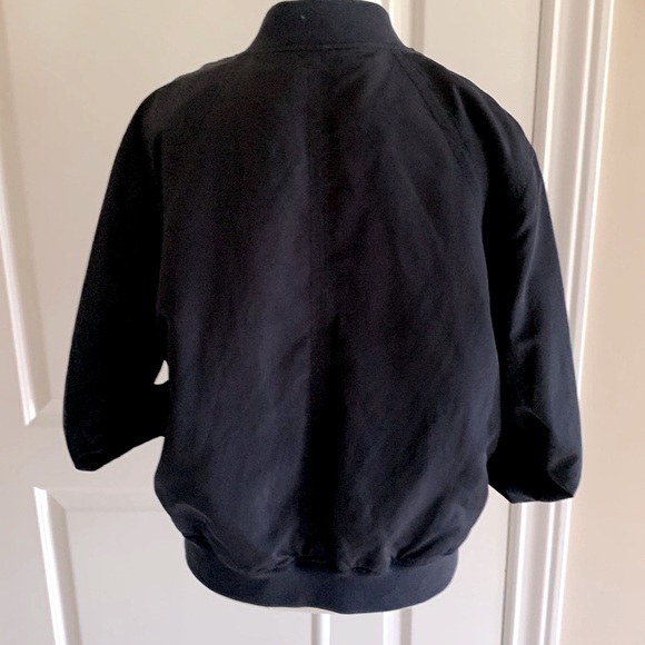 Express bomber jacket navy with gold zipper and lace-up  detail on shoulders - Picture 3 of 8